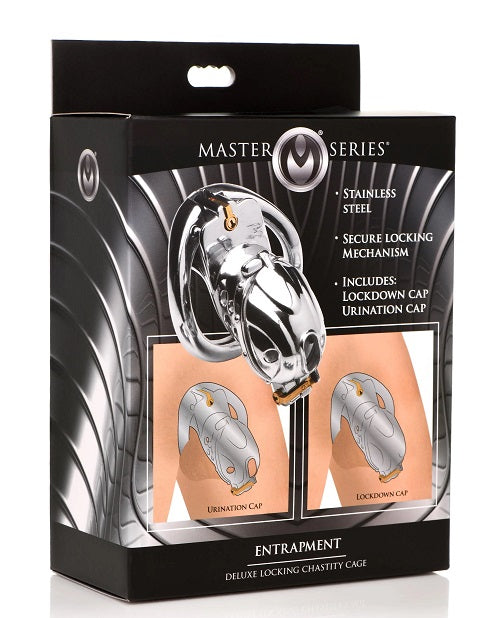 Master Series - Entrapment Deluxe Locking Chastity Cage - Silver