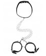 Bonded Leather Collar With Hand Cuffs - With Adjustable Straps and chain