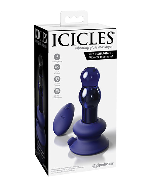 Icicles No. 83 Hand Blown Glass Vibrating Butt Plug w/Remote - Blue