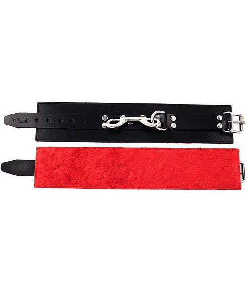 Rouge Leather Ankle Cuffs with Faux Fur Lining - Black and Red