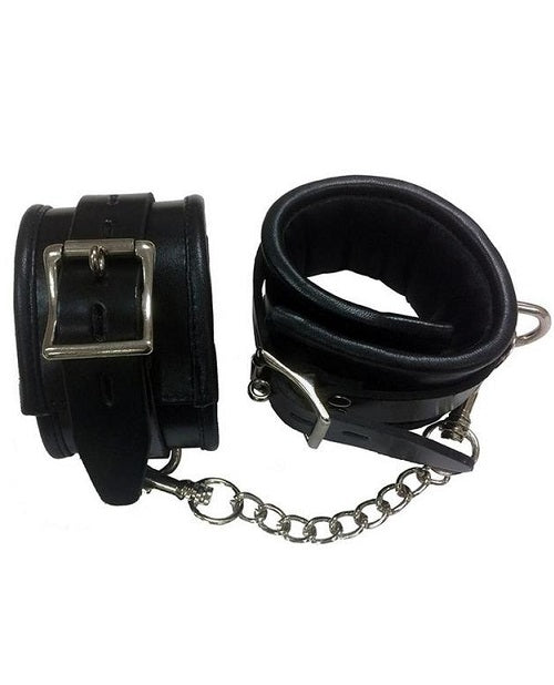 Rouge Padded Leather Adjustable Wrist Cuffs - Black
