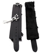 Rouge Leather Wrist Cuffs with Faux Fur Lining - Black