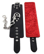 Rouge Leather Wrist Cuffs with Faux Fur Lining - Black And Red