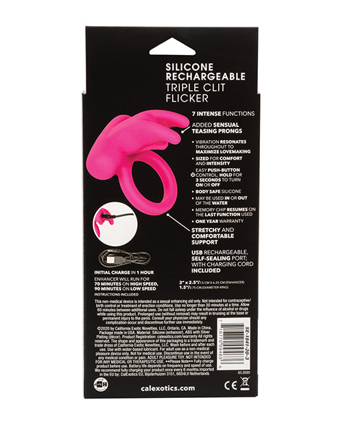 Silicone Rechargeable Triple Clit Flicker - Pink