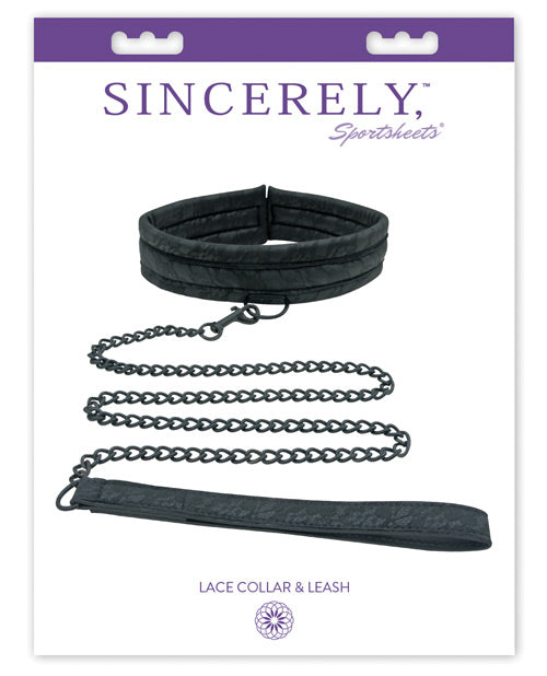 Midnight by Sportsheets Lace Collar & Leash - Black