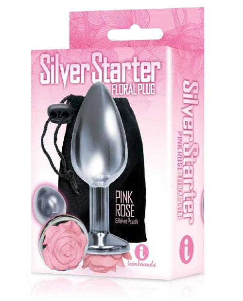 The 9's - The Silver Starter Rose Stainless Steel Butt Plug - Pink