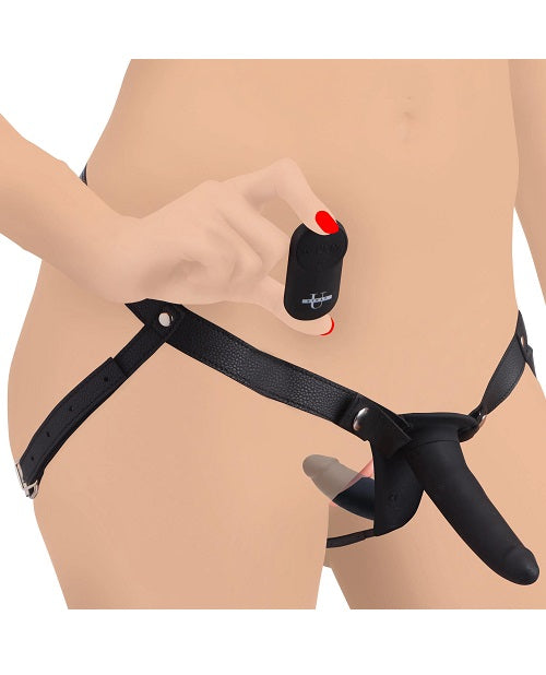 Strap U - Vibrating Silicone Double Dildo with Harness & Remote Control - Black