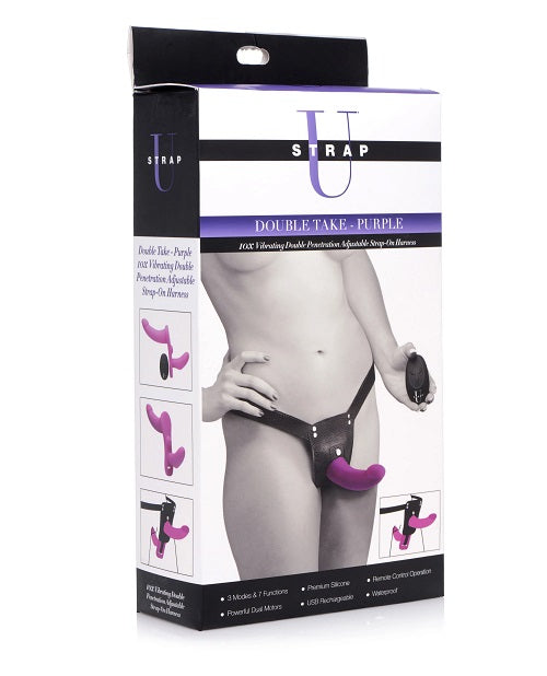 Strap U - Double Take Double Penetration Rechargeable Silicone Vibrating Strap-on Harness - Black