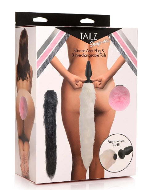 Tailz Silicone Anal Plug & 3 Interchangeable Tails Set - Non-Vibrating
