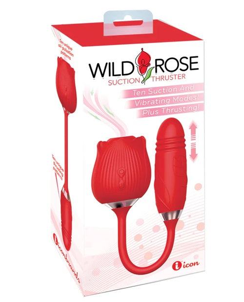 Wild Rose & Thruster Rechargeable Silicone Clitoral Stimulator with Suction - Red