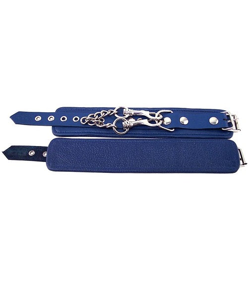 Rouge Plain Leather Adjustable Wrist Cuffs - Blue