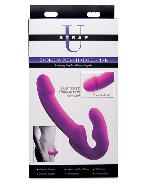 Strap U Evoke Rechargeable Vibrating Silicone Strapless Strap On - Pink