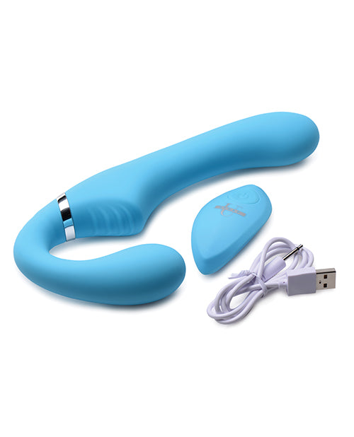 Strap U Mighty Rider 10x Vibrating Silicone Strapless Strap On - Blue